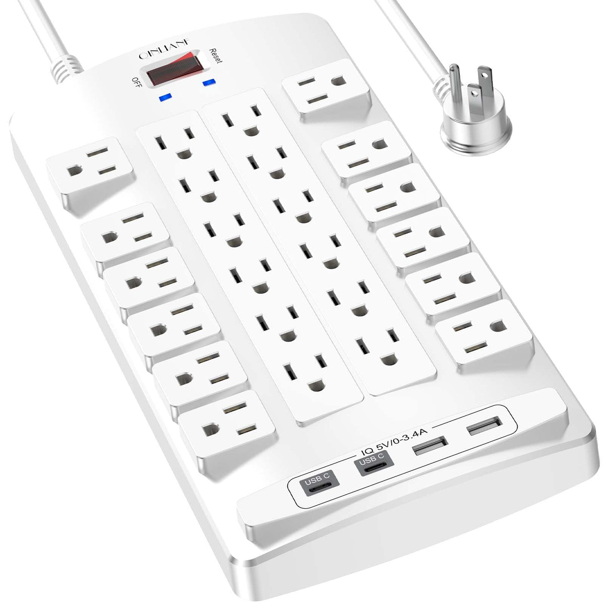 QINLIANF front view showing 24 outlets and organized power layout benefit