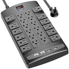 QINLIANF front view showing 24 outlets and 4 USB ports for maximum device connectivity