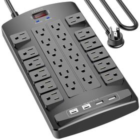 QINLIANF front view showing 24 outlets and 4 USB ports for many devices