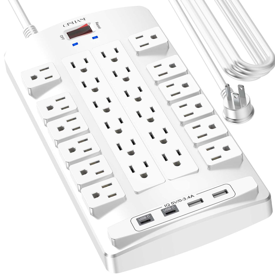 QINLIANF front view showing 24 outlets and 4 USB ports for high-capacity power