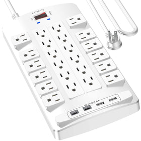 QINLIANF front view showing 24 outlets and clean white finish protecting multiple devices