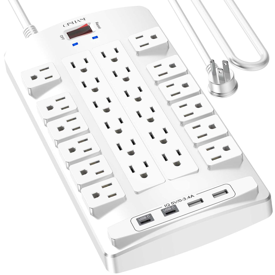 QINLIANF front view showing 24 outlets and clean white finish protecting multiple devices
