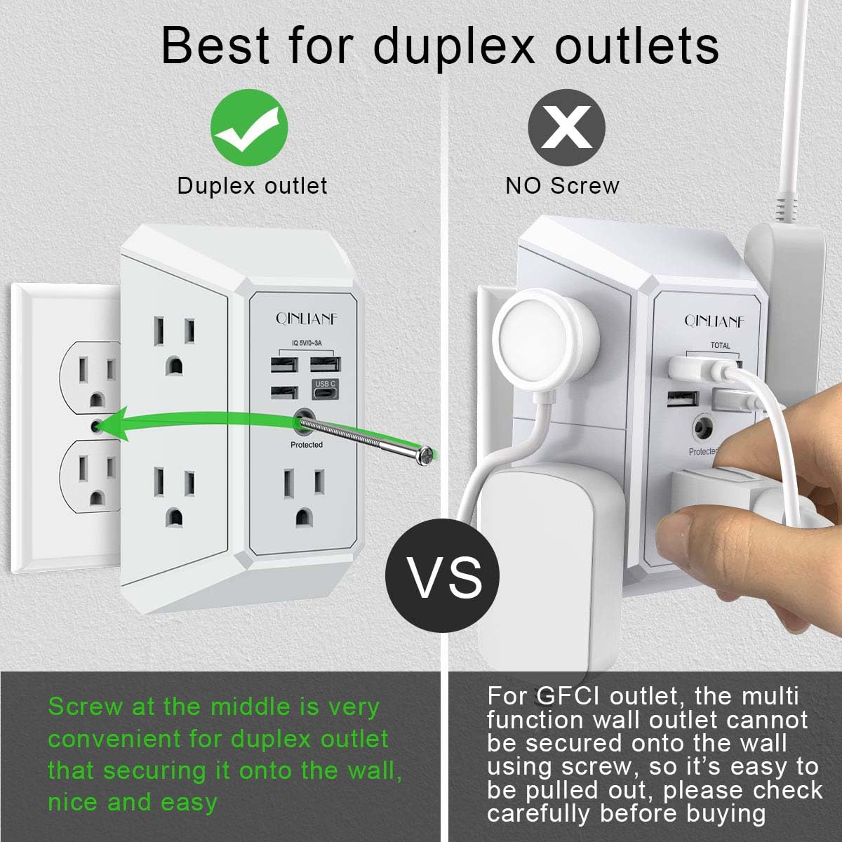 QINLIANF middle-screw mount secures to duplex outlets