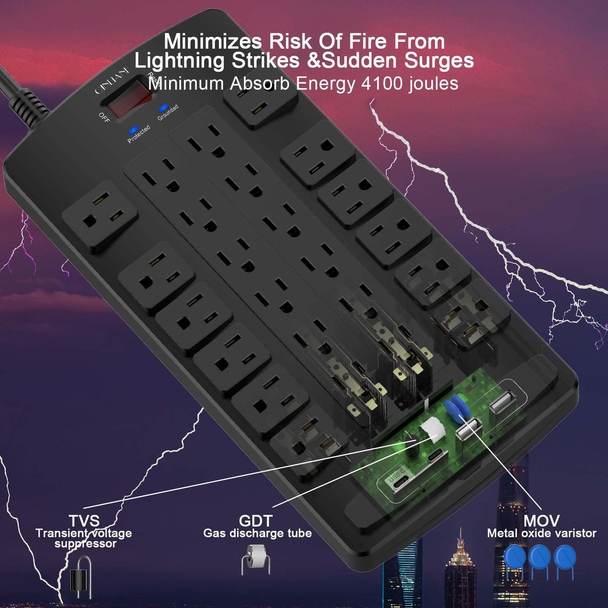 QINLIANF power strip powering gaming PC and monitor for organized desk