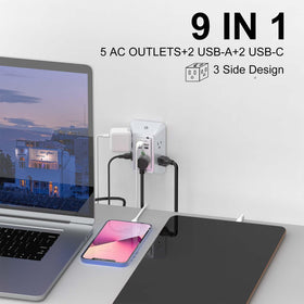 QINLIANF side angle with multiple adapters plugged in illustrating wide spacing benefit
