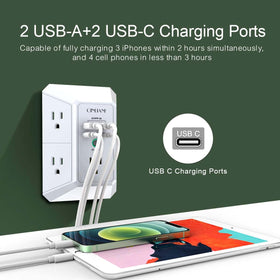 QINLIANF four USB ports provide smart charging for phones and tablets.