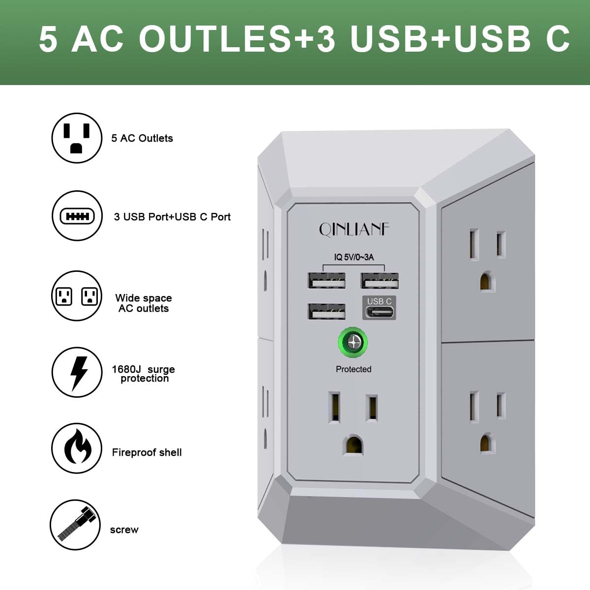 QINLIANF charger showing four USB ports for smart charging