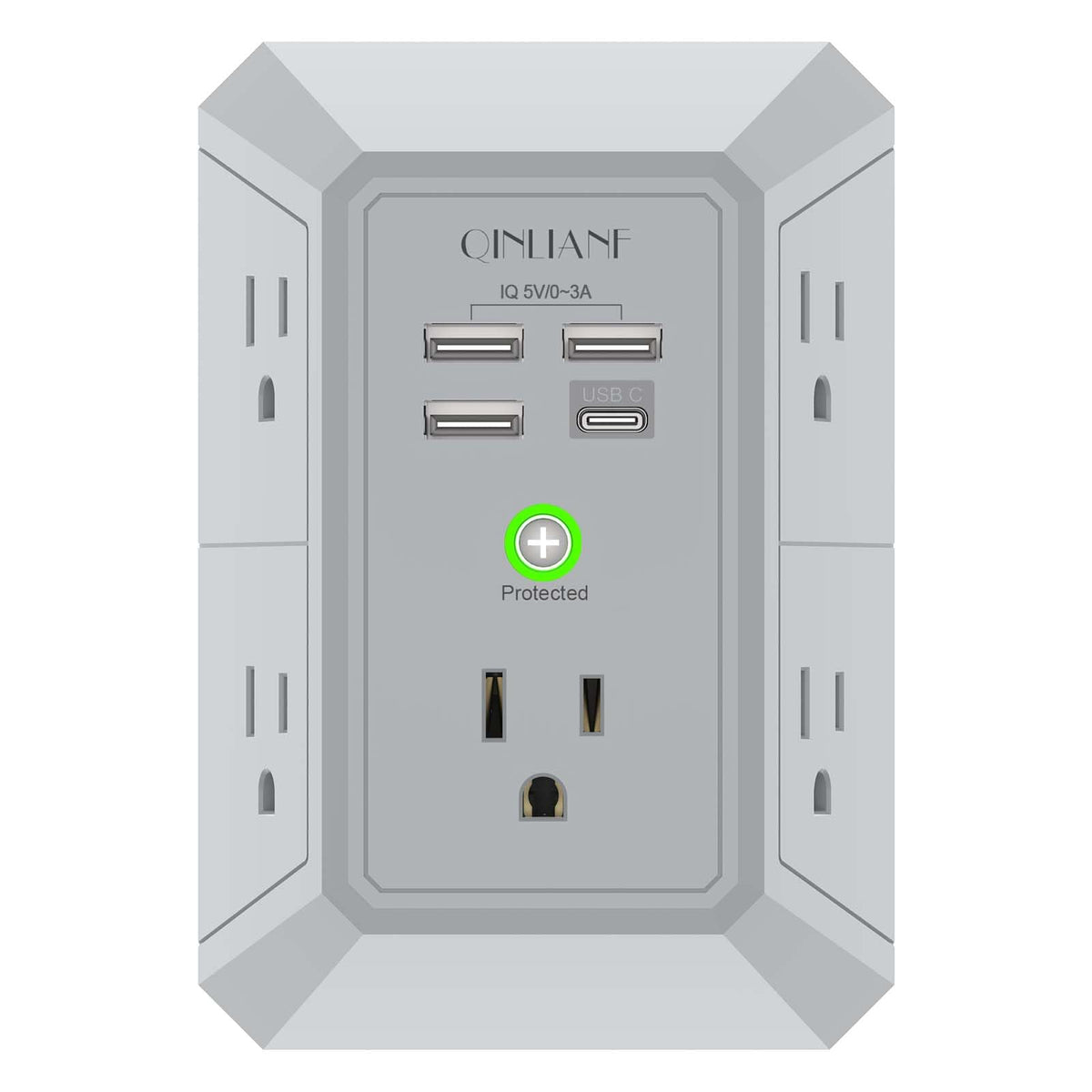QINLIANF USB wall charger with three-sided five-outlet layout for easy access