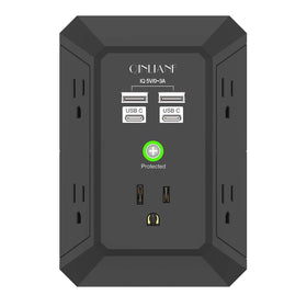 QINLIANF USB wall charger in a three-sided layout offering five outlets for organized home use