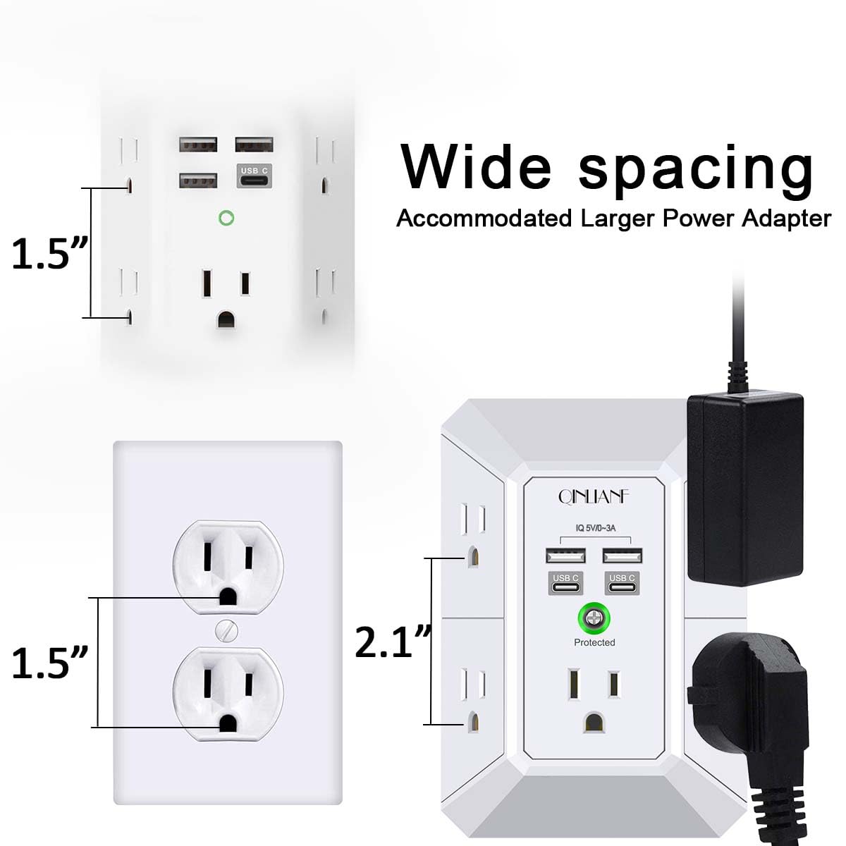 QINLIANF wall-mount design stays secure when cords are tugged.