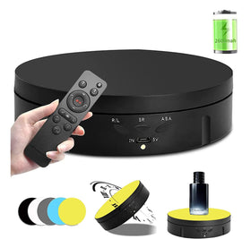 Qinmay 360-degree rotating stand ready for smooth product photography on a desk