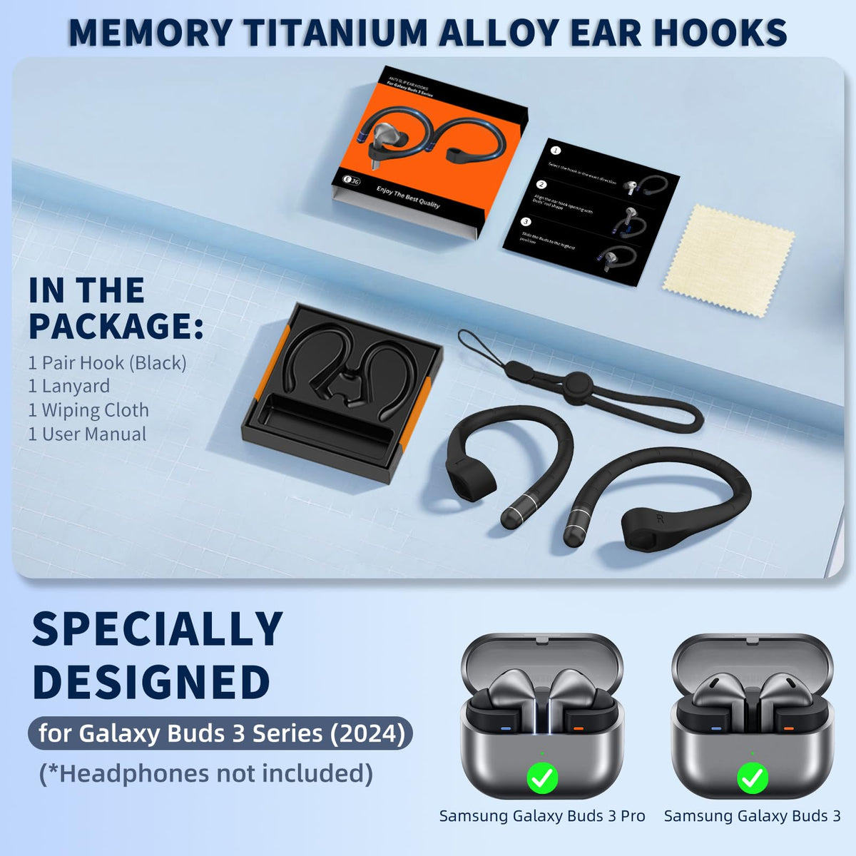 QINZAC ear hooks secure fit prevents drops during running and cycling