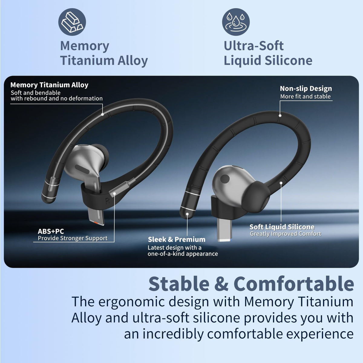 QINZAC memory titanium alloy ear hooks maintain shape for comfort