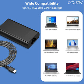 QIOUZW 65W USB-C charger compatible with HP Spectre and Envy for reliable powering.