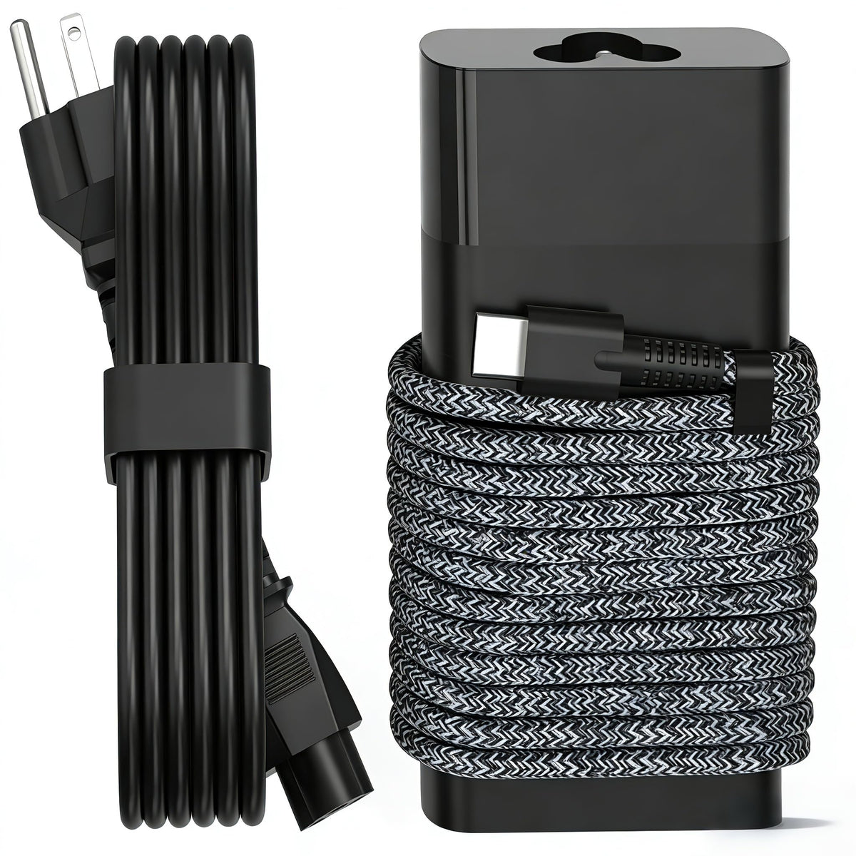 QIOUZW 65W USB-C laptop charger front view, compact and travel-friendly for daily use.
