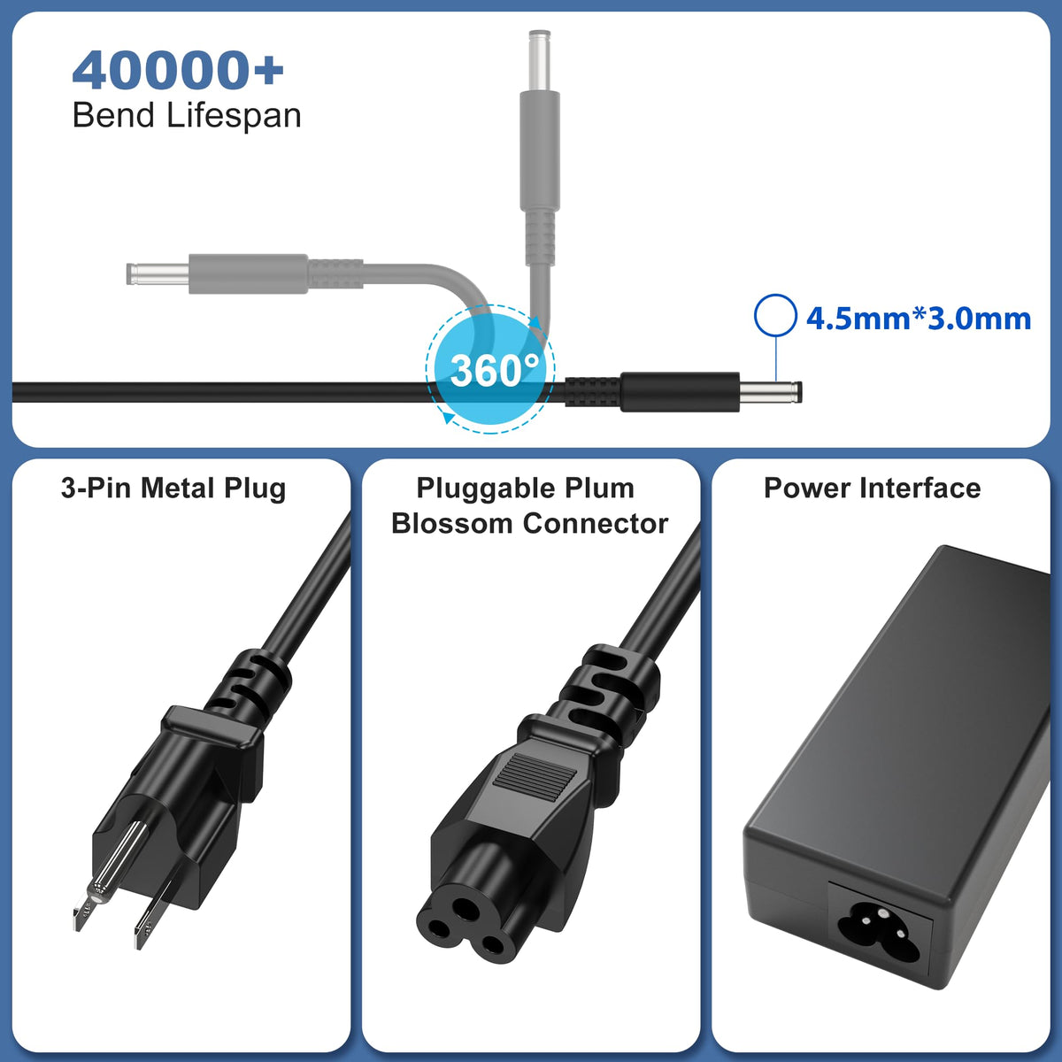 QIOUZW 4.5mm tip connector for secure laptop charging compatibility