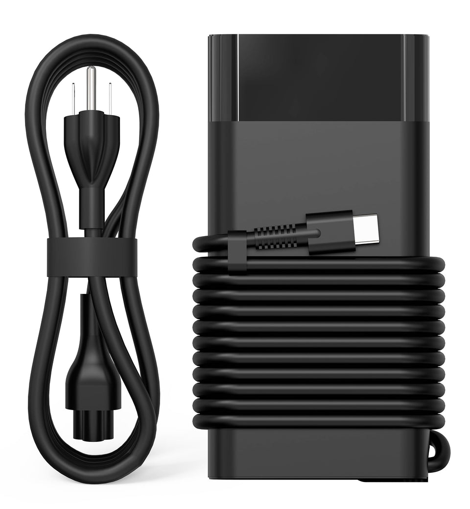 QIOUZW front view of 90W USB-C adapter showing compact housing and cable, reliable replacement