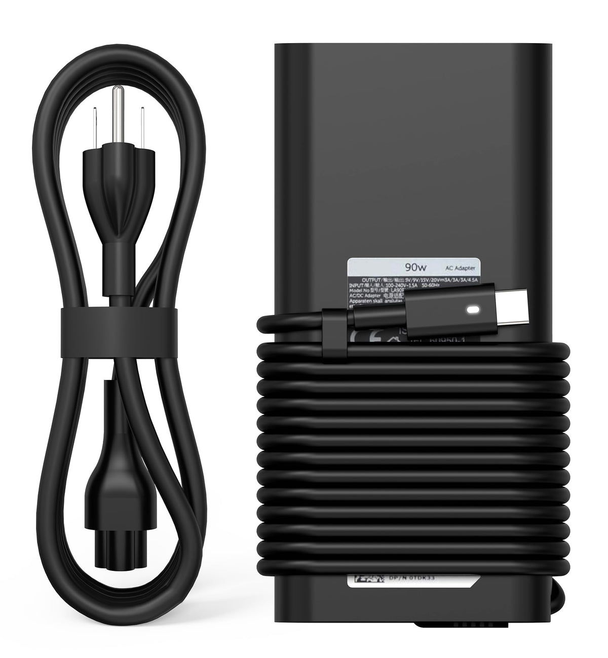 QIOUZW 90W USB-C charger for Dell XPS compatibility, compact travel-ready design