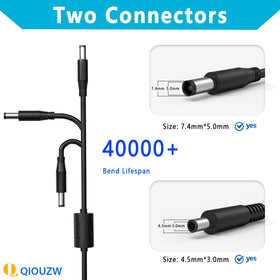 QIOUZW connector closeup shows 7.4mm x 5.0mm tip for correct fit