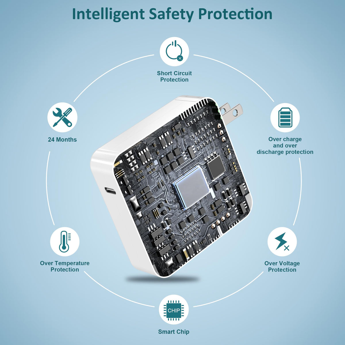 QIOUZW safety features highlight overload and short-circuit protection.