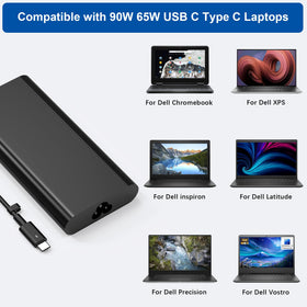Dell notebook connected to charger highlighting safe, efficient power delivery