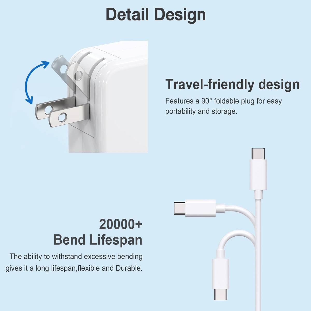 QIOUZW USB-C power adapter angled view for versatile laptop charging.