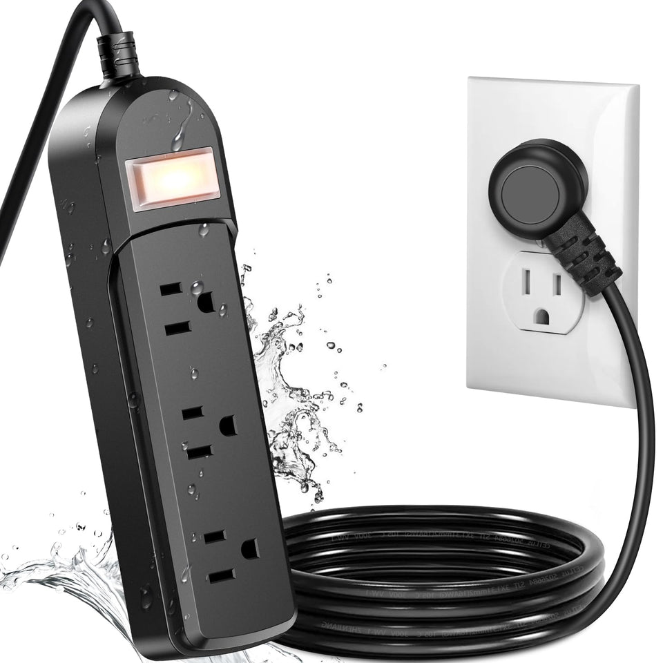Qiyuan IPX6 outdoor power strip with three outlets for patio lighting.