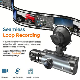 QiyuanLS dual-channel dashcam records front and inside simultaneously for comprehensive footage