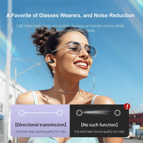 QJF clip-on earbuds with 40h battery and clear digital display.