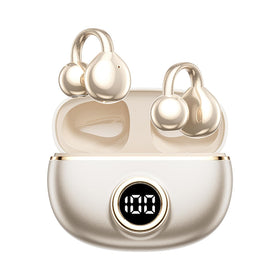 QJF clip-on earbuds for small ears with glasses, securing a comfortable fit