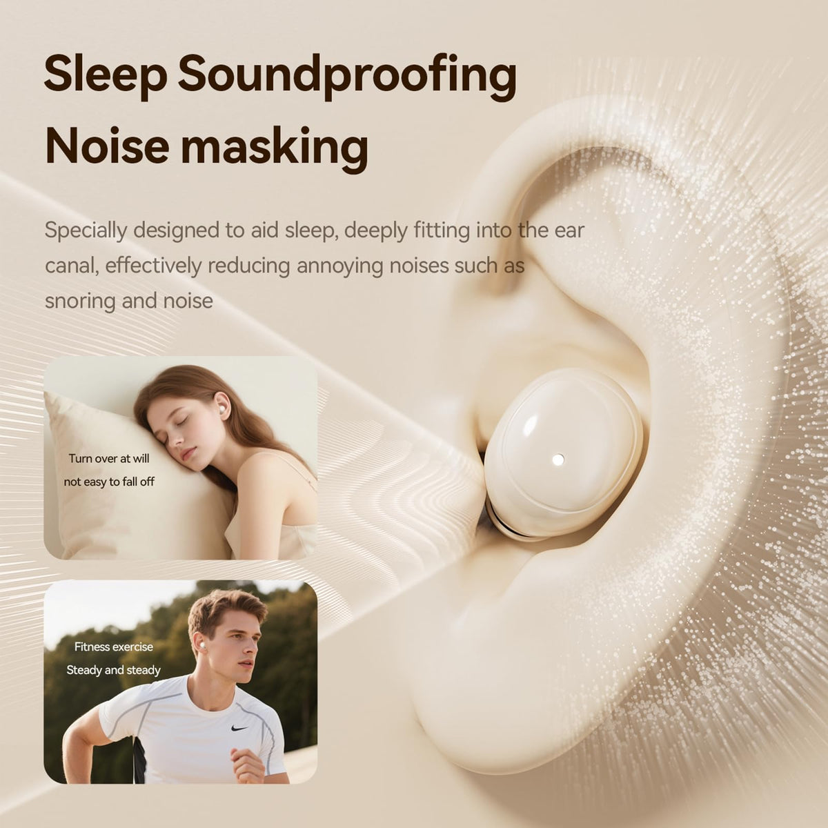 QJF M125 in-ear earbud close-up for side-sleeper comfort and deep sleep.