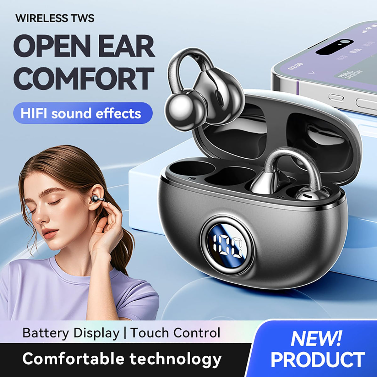QJF open-ear air conduction delivers clear sound while staying aware of surroundings.
