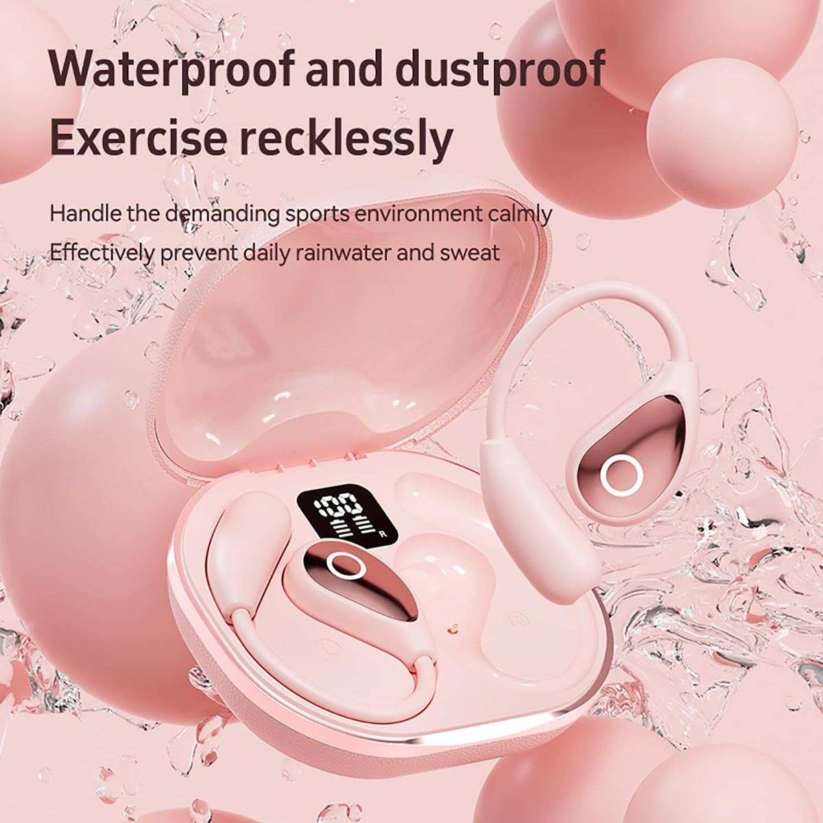 QJF pink earbuds with up to 50 hours of playtime.