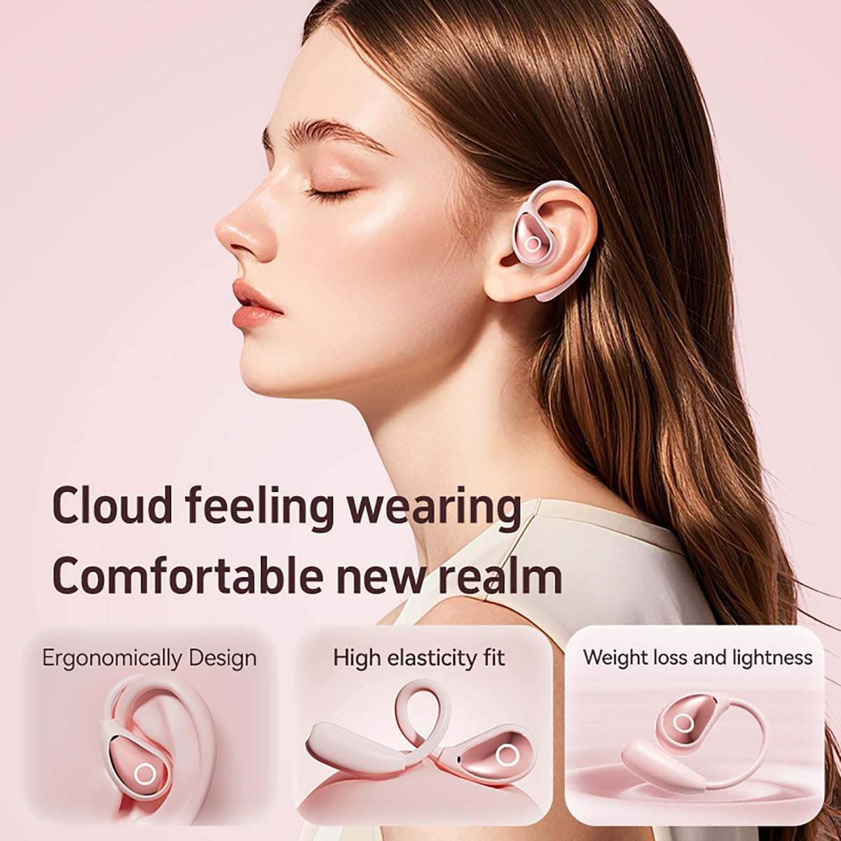 Subtle LED lights on QJF pink earbuds add style during workouts.