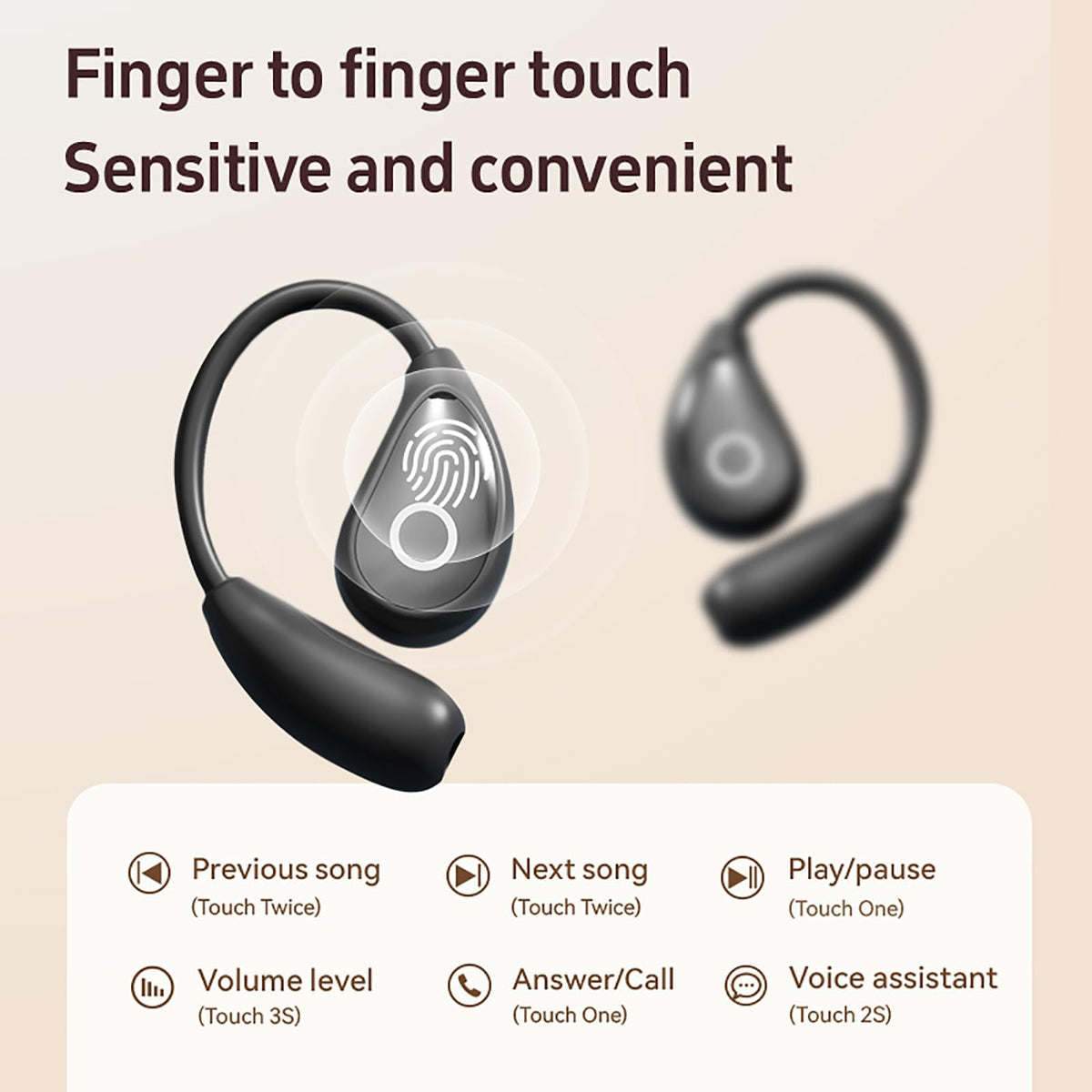QJF touch controls provide hands-free music, calls, and assistants.