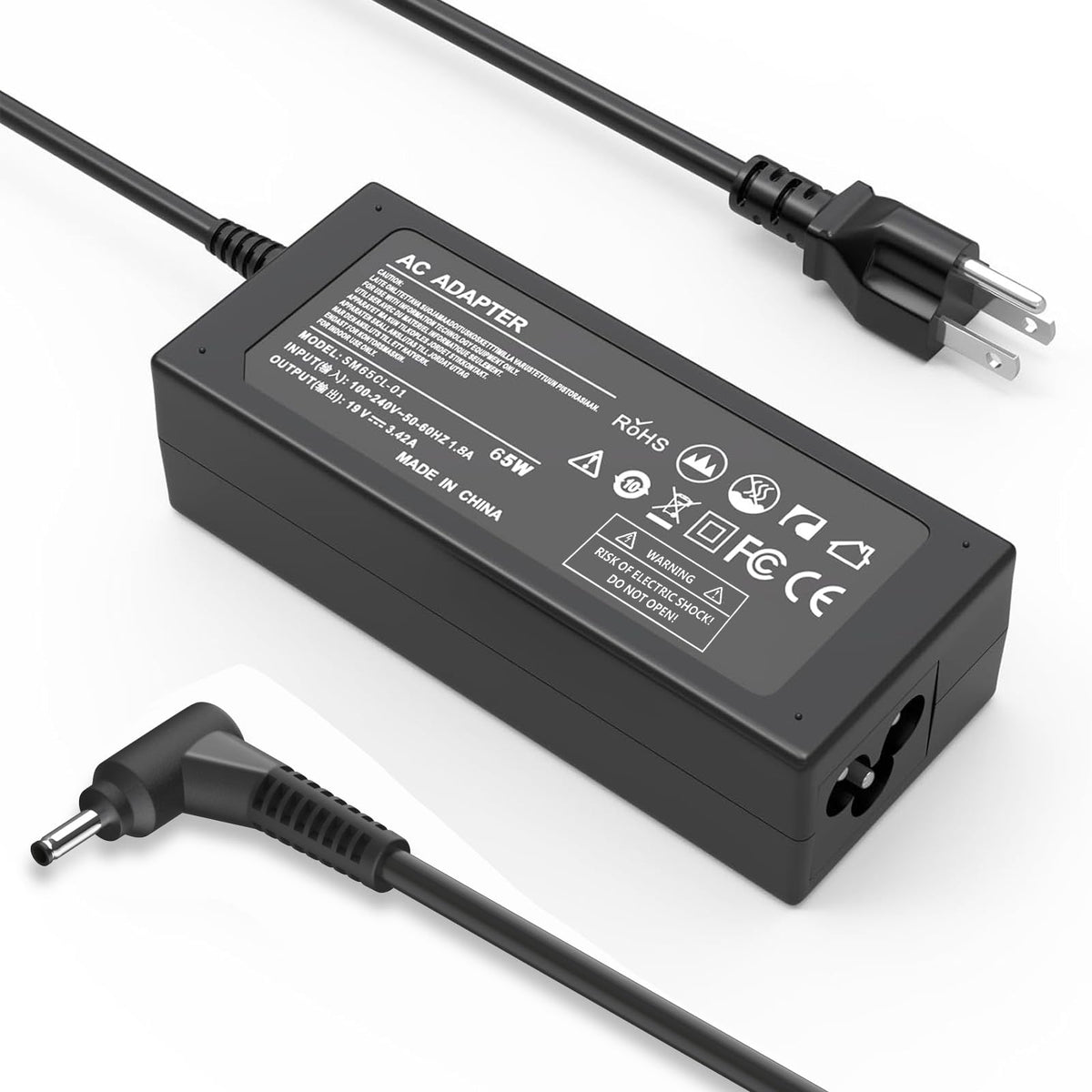 QKIIP 19V 65W charger front view for reliable daily powering