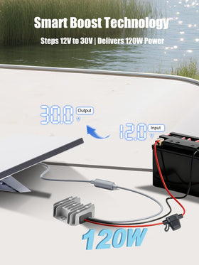 Inside boost converter showing 30V/3.5A output accuracy