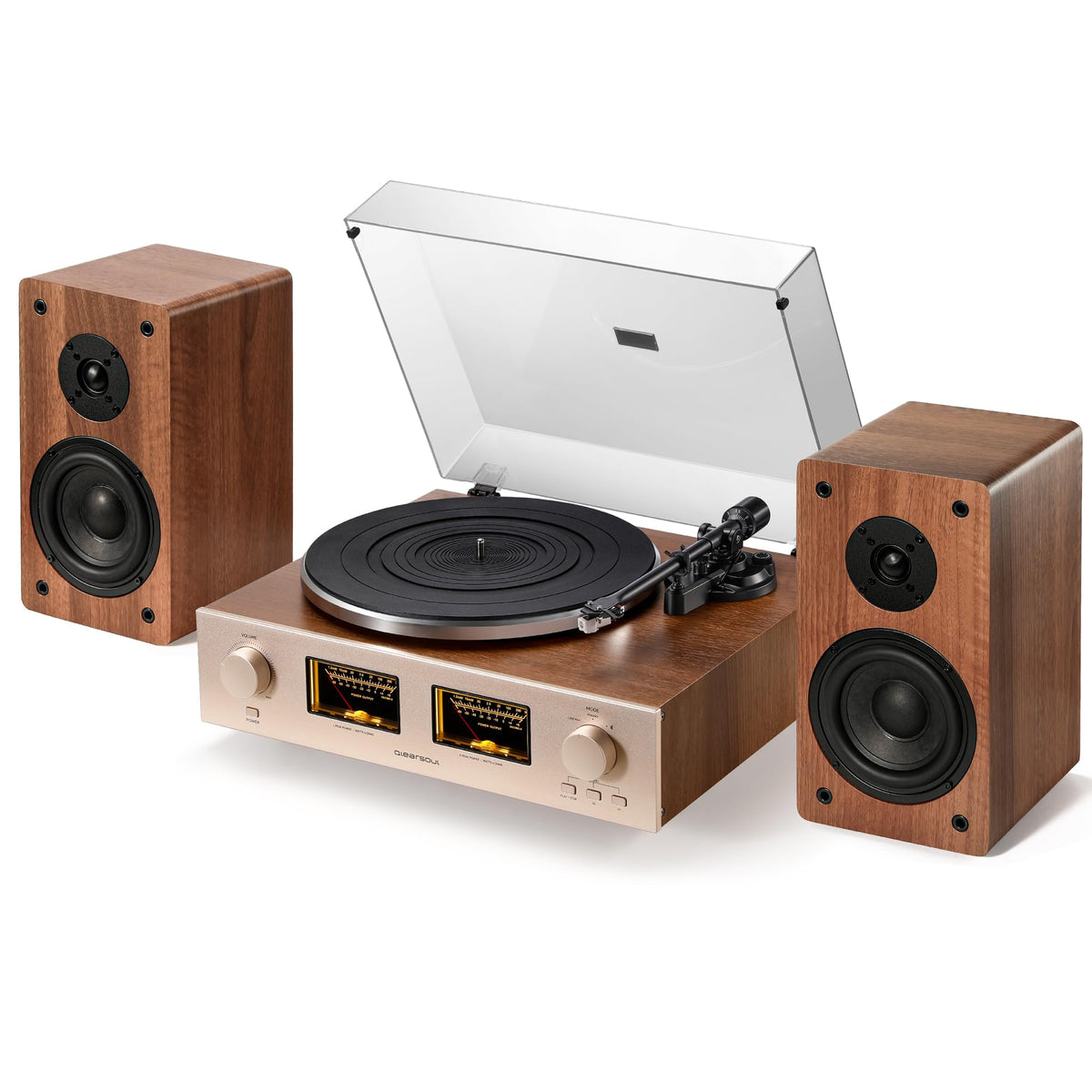 QLEARSOUL HiFire X dual bookshelf speakers deliver rich bass and clear highs for vinyl or streaming