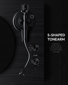 Qlearsoul SoulBox S1 S-shaped tonearm ensuring precise tracking.