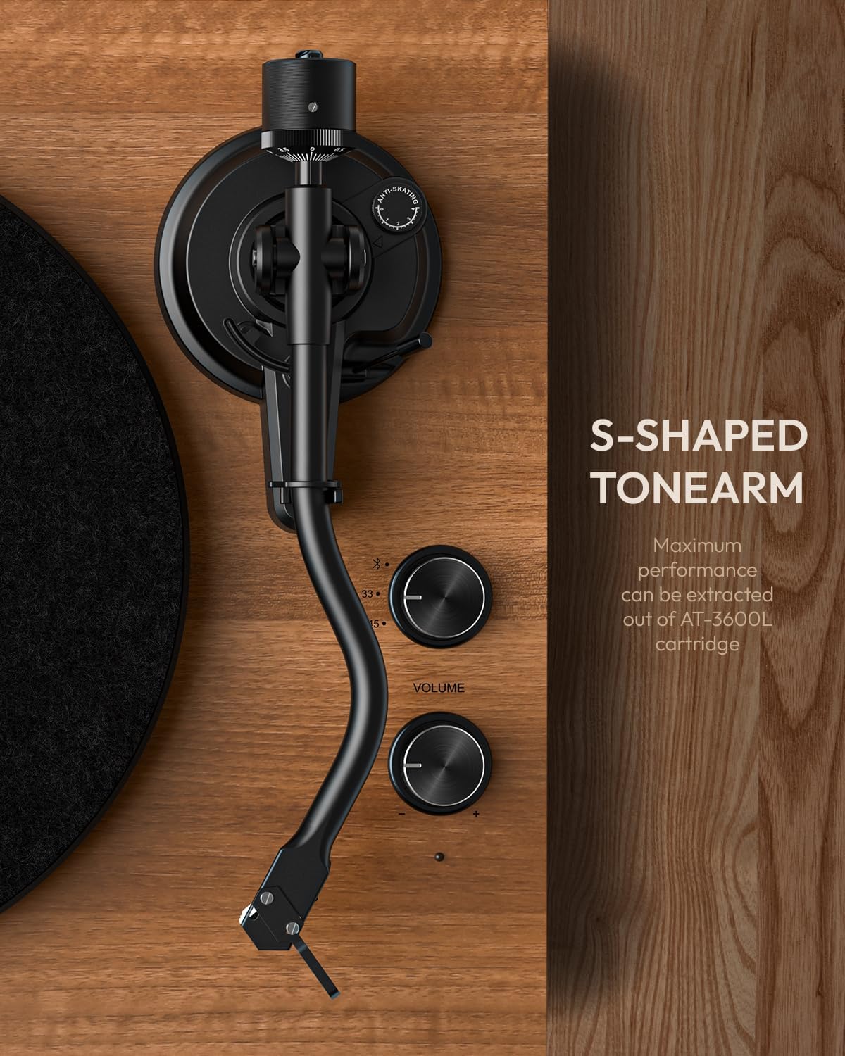 Qlearsoul SoulBox S1 walnut platter detail showing precise speed stability