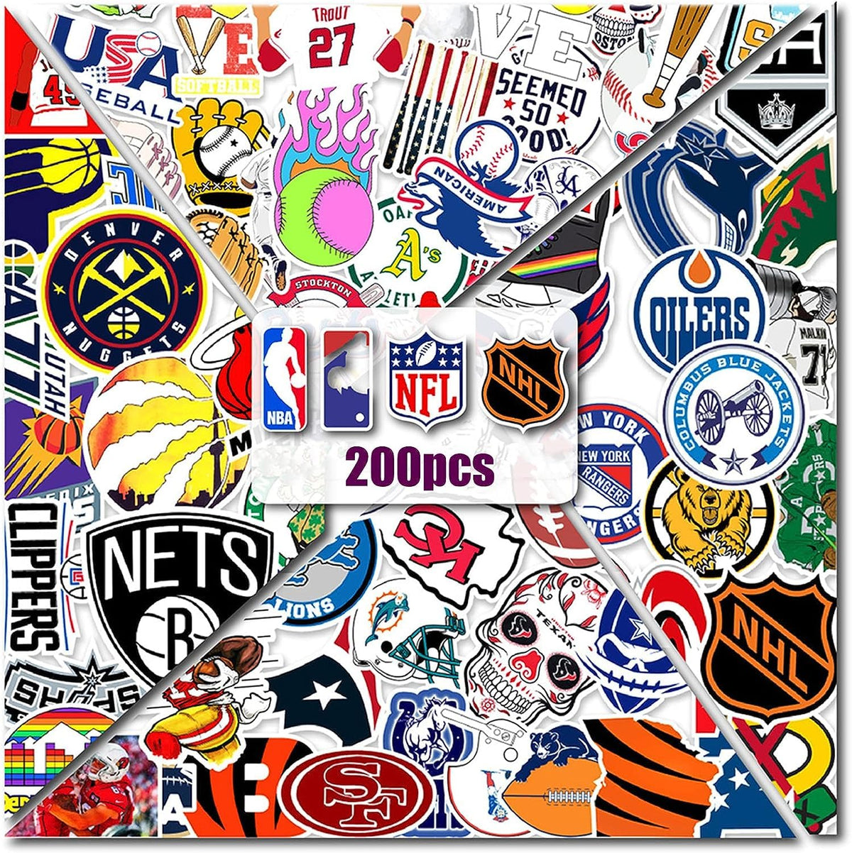 QLZDGH front packaging showing 200-piece sports sticker set and variety benefits