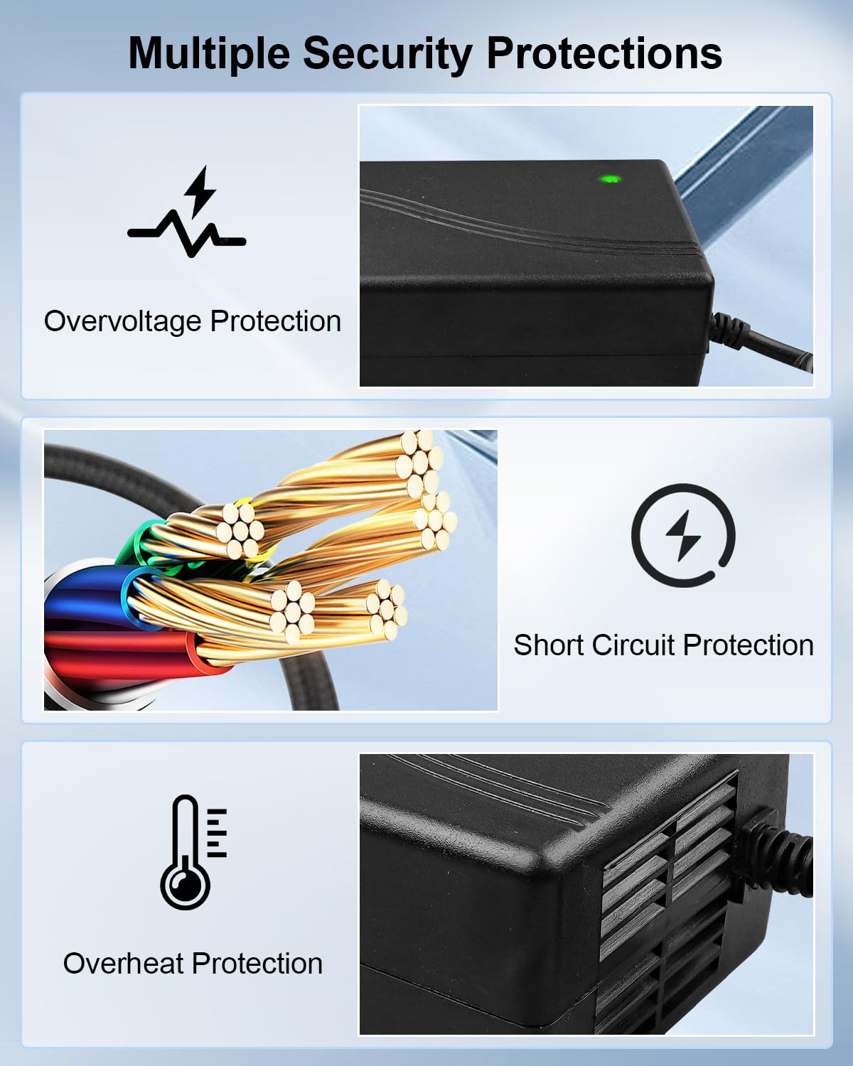 Qnbes 48V 10A power supply for BT20A Pro delivers steady current and low noise.