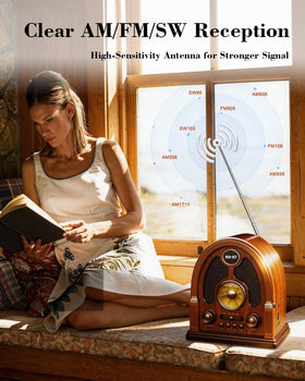 Qneye vintage radio Bluetooth pairing enables wireless music from phone or tablet