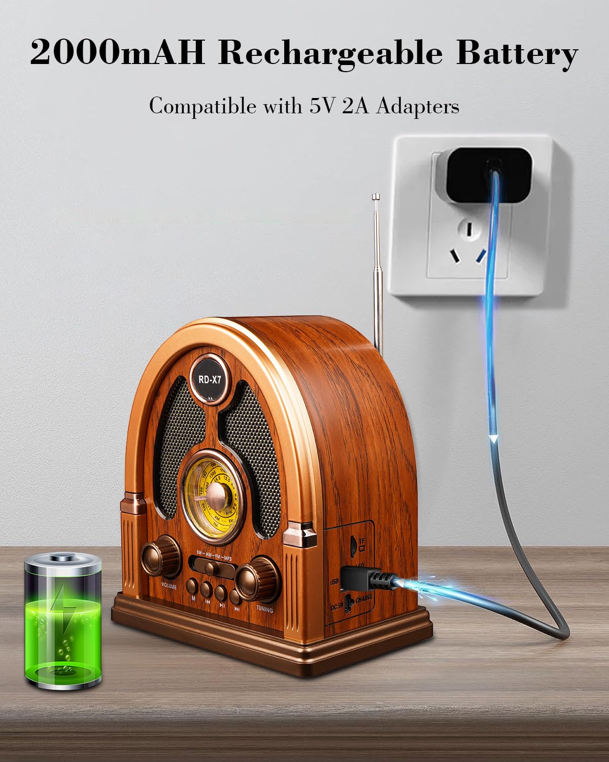 Qneye vintage radio USB TF playback for offline listening