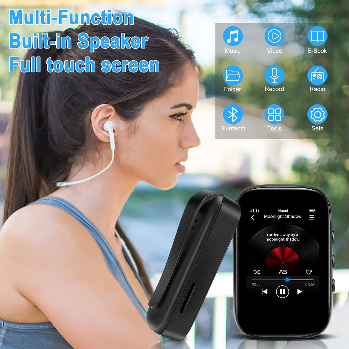 QNGEE Bluetooth 5.0 MP3 player with fast, stable wireless playback