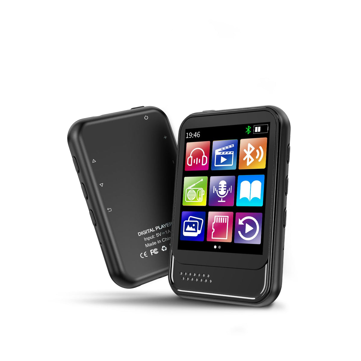 QNGEE Bluetooth MP3 Player front view showing compact, portable design for on-the-go listening.