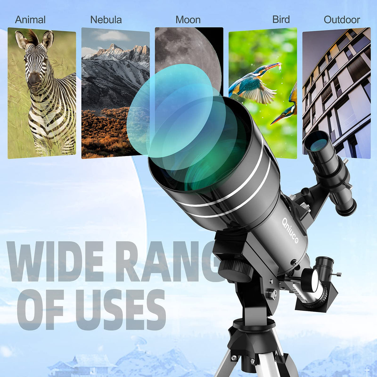 qniuco tripod and mount set up at night for stable stargazing outdoors