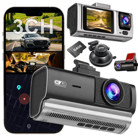 QOAK 3-channel dash cam front view delivers sharp 2.5K road footage.