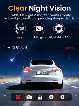 QOAK 3-channel dash cam rear view records traffic behind with reliable looping.