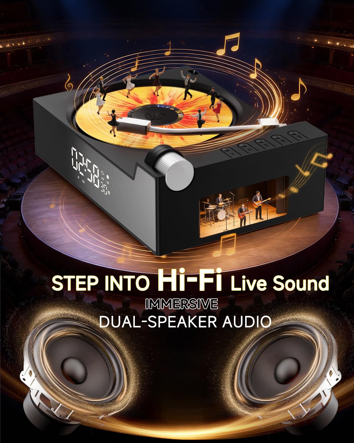 qobayleo top open CD tray showcasing easy disc loading and reliable playback